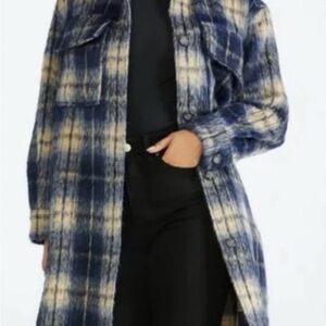 Shoedazzle Blue and Beige Plaid Jacket